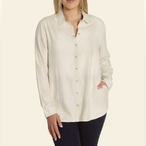Jachs Girlfriend Women's Super Soft Flannel Shirt White Snap Button Down Shirt